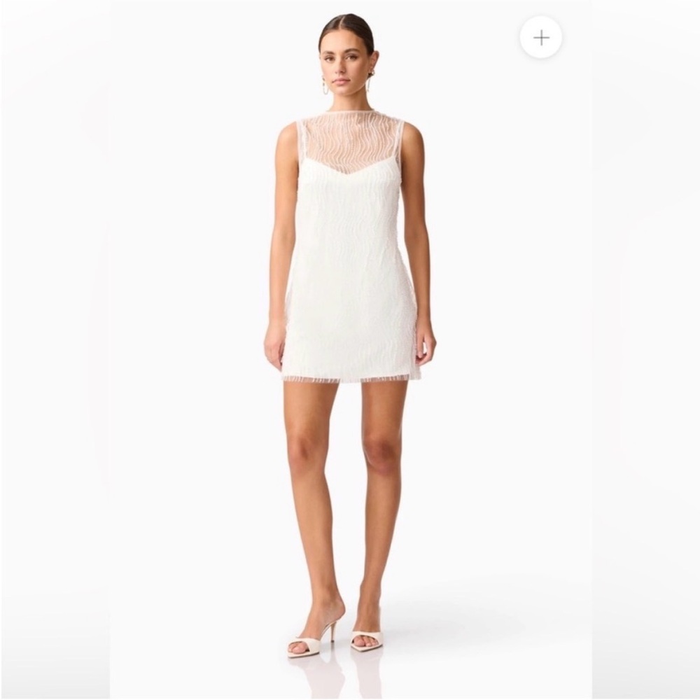 elliatt margot white mesh pearl & satin mini cocktail bridal dress small new